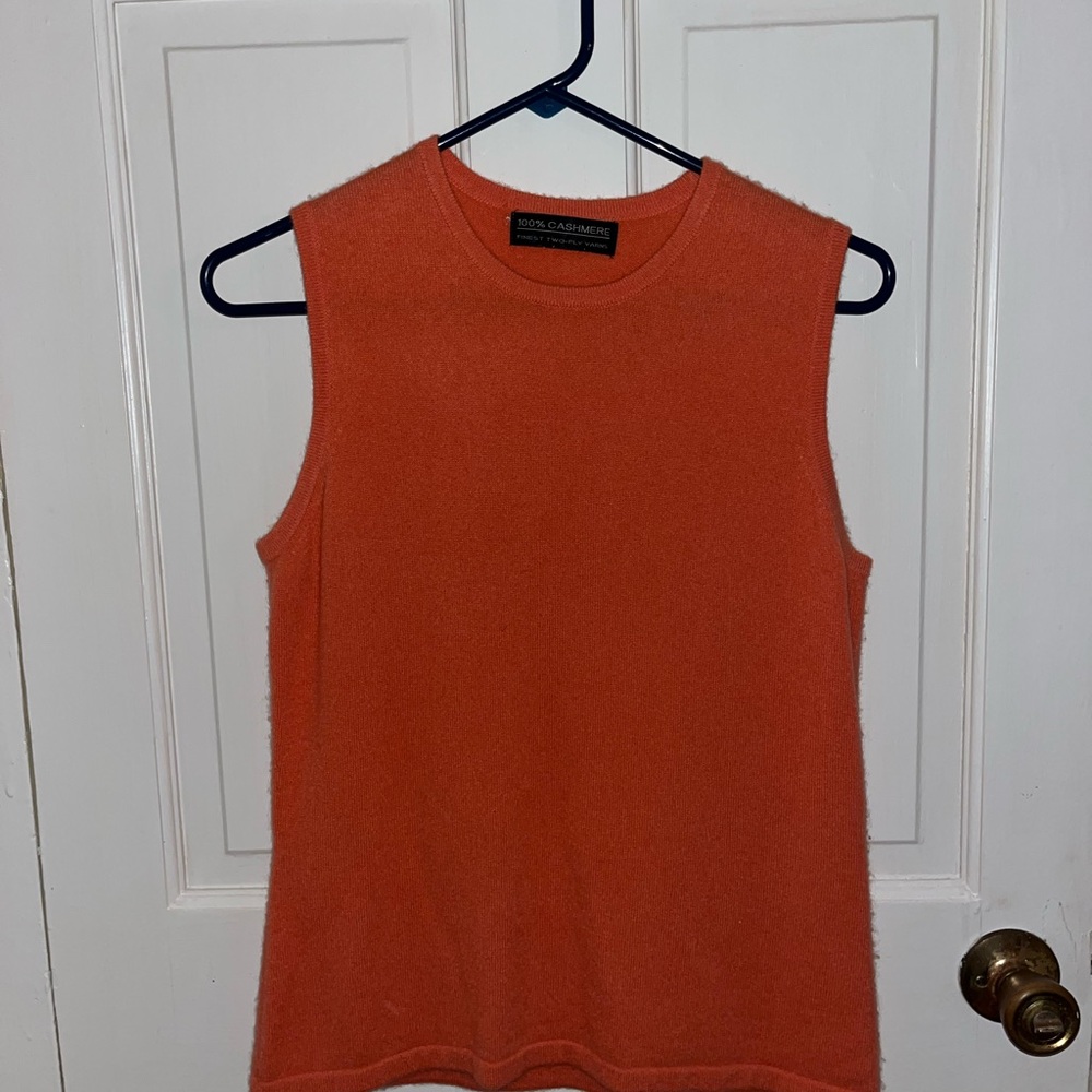 100% cashmere Bright Orange Sleeveless Top